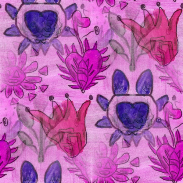 无缝的水彩粉红色的花朵手工制作壁纸 — 图库照片