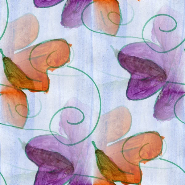 Seamless watercolor flowers orange purple handmade wallpaper — Stock Photo, Image