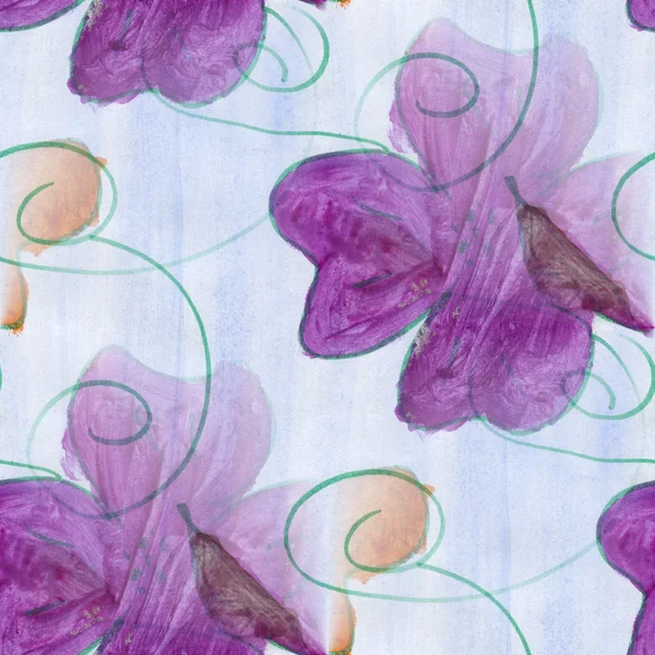 シームレスな水彩花ブルー バイオレット手作り壁紙 — ストック写真