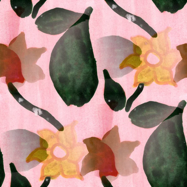 Sömlös akvarell blommor svart rosa handgjorda tapeter — Stockfoto