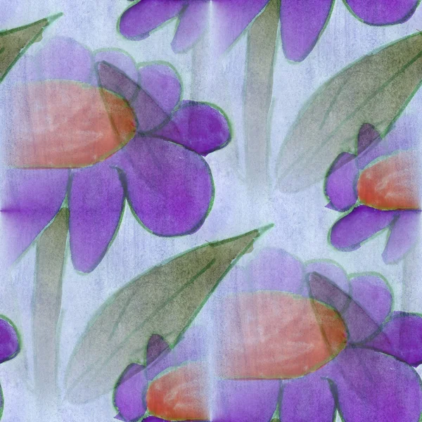 Seamless watercolor flowers brown purple handmade wallpaper — Stock Photo, Image