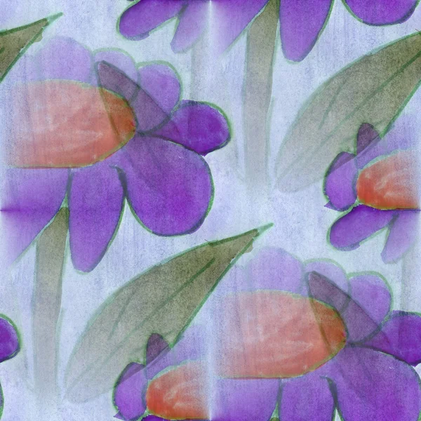 Sem costura flores aquarela marrom roxo papel de parede artesanal — Fotografia de Stock