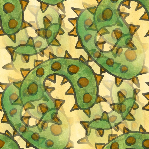 Seamless green yellow spines ornament wallpaper watercolor — Zdjęcie stockowe