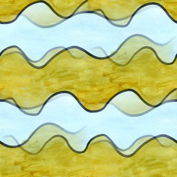 Seamless green blue  wave curves stripes cubism abstract watercolor handmade wallpaper — Stok fotoğraf