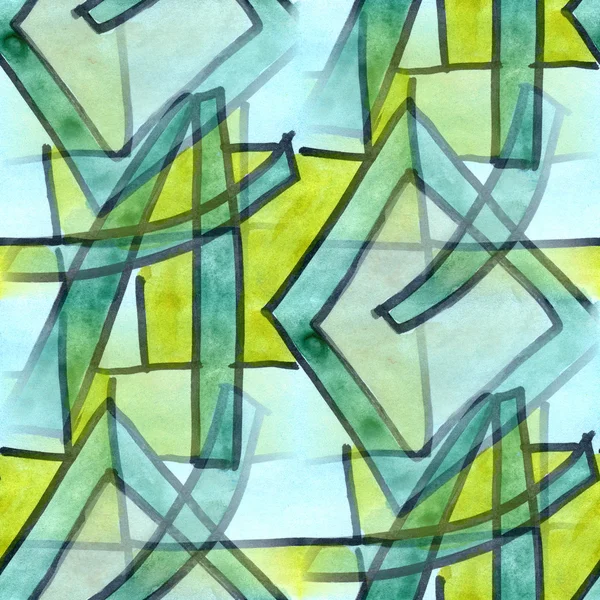 Cubismo verde azul linhas sem costura textura aquarela fundo artista arte — Fotografia de Stock