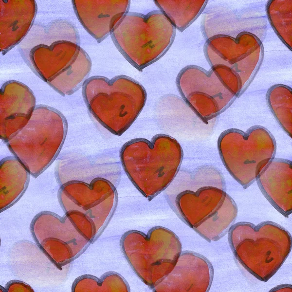 Seamless heart red purple ornament wallpaper watercolor — Stock Photo, Image