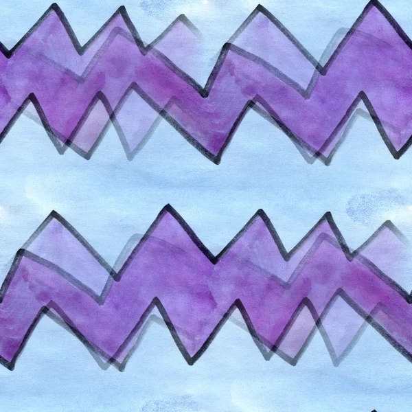 Seamless blue purple wave curves stripes cubism abstract watercolor handmade wallpaper — Stockfoto