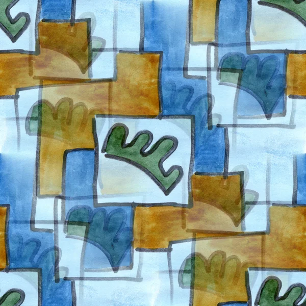 Cubismo marrom azul quadrado sem costura textura aquarela fundo artista arte — Fotografia de Stock