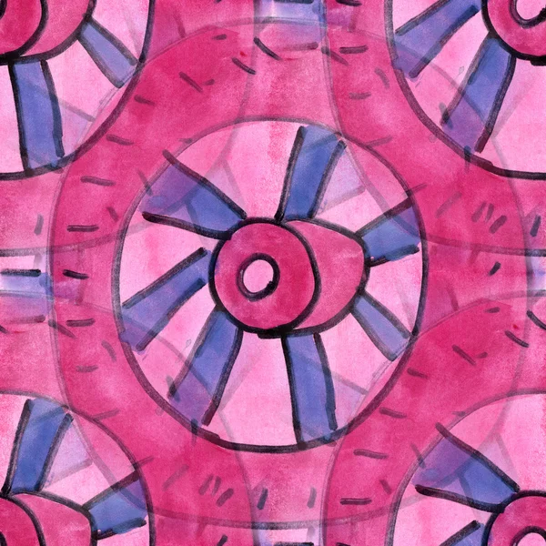 Cubism pink wheel seamless texture watercolor background artist artwork — Φωτογραφία Αρχείου