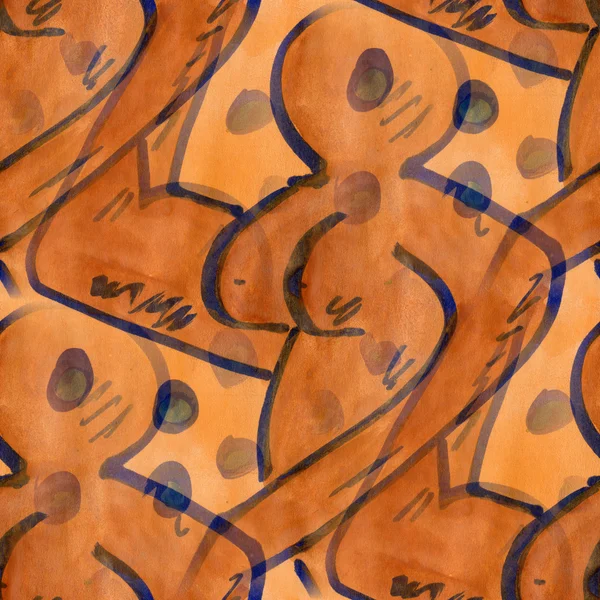 Cubism naked woman orange seamless texture watercolor background artist artwork — Stok fotoğraf