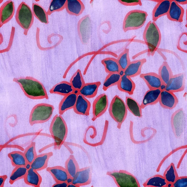 Watercolor purple flowers seamless handmade wallpaper background — Stock Photo, Image