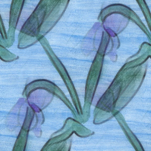 Ακουαρέλα λουλούδια άνευ ραφής πράσινο μωβ χειροποίητα ταπετσαρία φόντο — Φωτογραφία Αρχείου