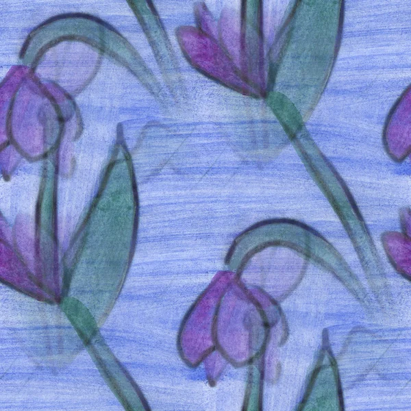 Watercolor flowers green purple seamless handmade wallpaper background — Stock Photo, Image