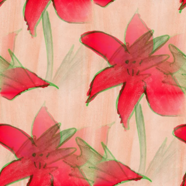 Kwiaty w akwarela bezszwowe czerwony różowy ręcznie tapeta tło — Zdjęcie stockowe