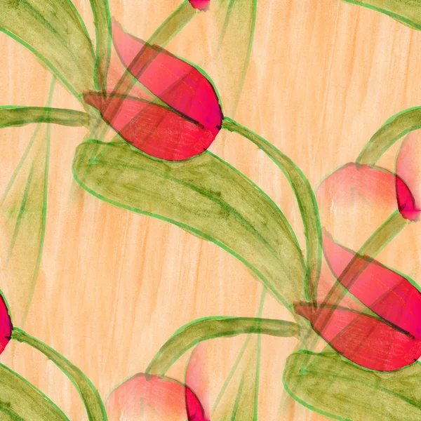 Acquerello fiori senza soluzione di continuità rosso tulipano fatto a mano sfondo carta da parati — Foto Stock