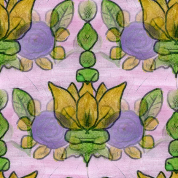Acuarela flores inconsútil hecho a mano amarillo púrpura ornamento fondo de pantalla —  Fotos de Stock
