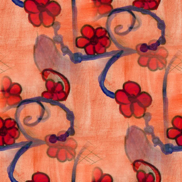 Watercolor flowers seamless handmade red orange wallpaper background — Stock Photo, Image