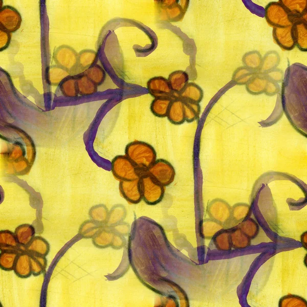 Fleurs aquarelle sans couture fait main pourpre fond d'écran jaune — Photo