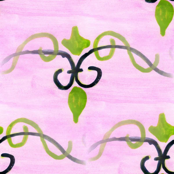 Suluboya çiçek Dikişsiz el yapımı pembe yeşil duvar kağıdı arka plan — Stok fotoğraf