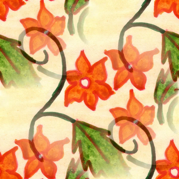 Kwiaty w akwarela bezszwowe tapeta handmade pomarańczowy żółte tło — Zdjęcie stockowe