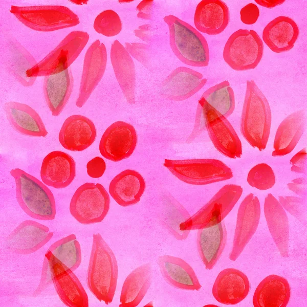 Acquerello fiori senza soluzione di continuità fatto a mano sfondo rosso — Foto Stock
