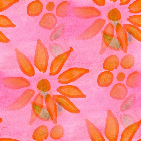 Watercolor flowers seamless handmade wallpaper orange background — Stock Photo, Image