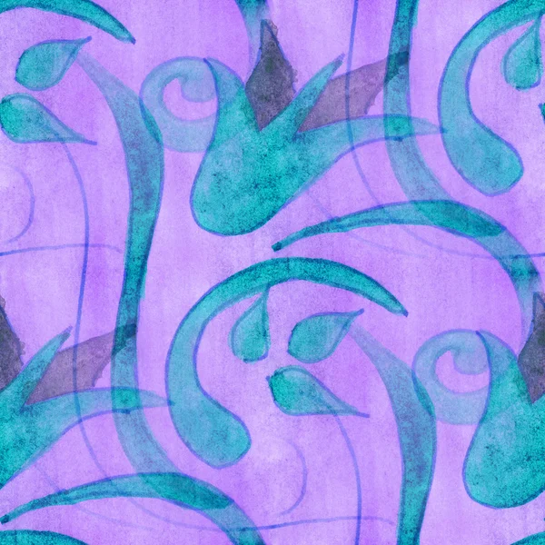 Aquarell blau violette Blumen nahtlose handgemachte Tapete Hintergrund — Stockfoto
