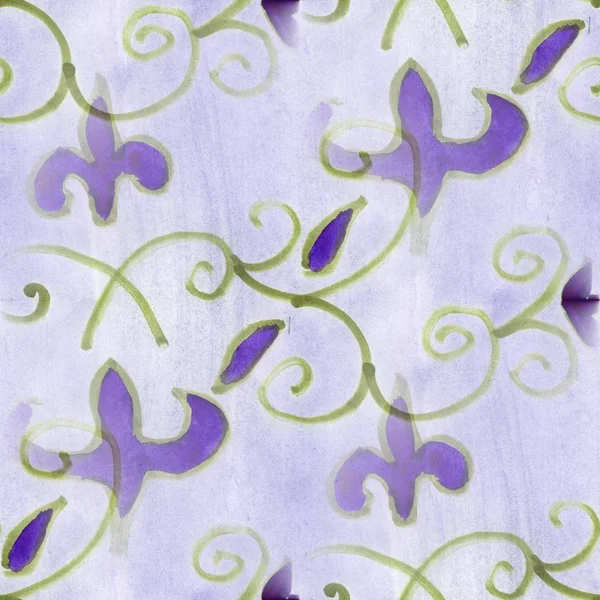 Watercolor flowers seamless handmade violet blue background wallpaper — Stok fotoğraf