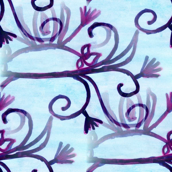 Watercolor purple blue flowers seamless background wallpaper handmade — Zdjęcie stockowe