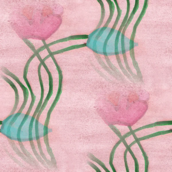 Watercolor flowers seamless background pink green wallpaper handmade — Zdjęcie stockowe