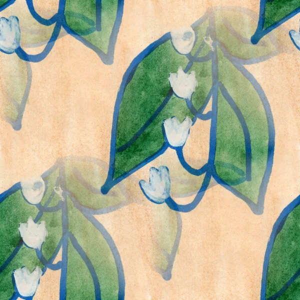 Aquarela flores sem costura fundo verde snowdrop papel de parede artesanal — Fotografia de Stock