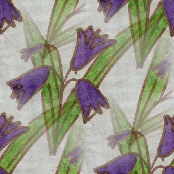 Квіти безшовний фон зелений фіолетовий сніг шпалери ручної роботи аквареллю — стокове фото