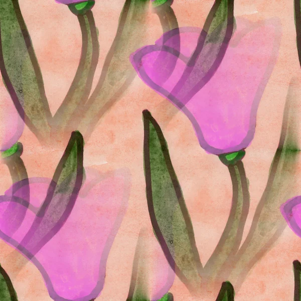 Flowers seamless  background  green purple snowdrop wallpaper handmade watercolor — Stock Photo, Image