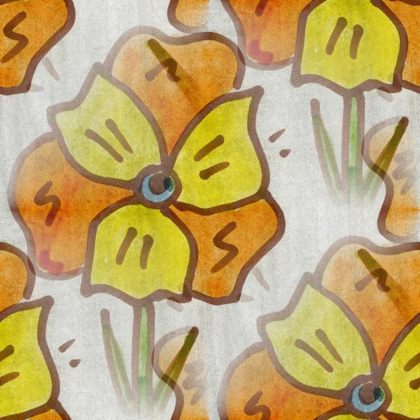 Kwiatów bezszwowe tło brązowy żółty przebiśnieg tapeta ręcznie akwarela — Zdjęcie stockowe