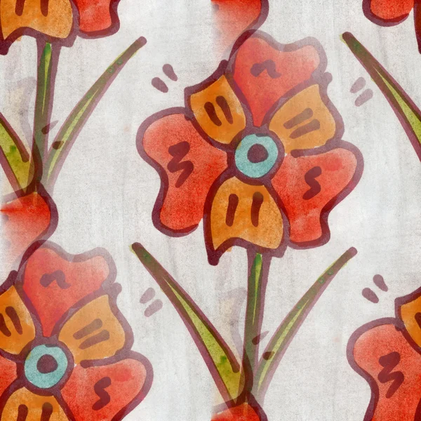 Flowers seamless  background orange red snowdrop wallpaper handmade watercolor — Stock Photo, Image
