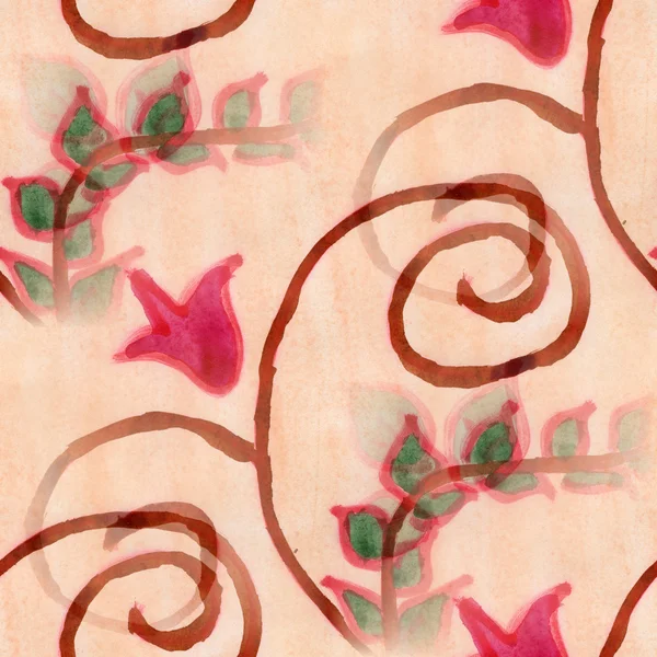 Flowers seamless  background pink red wallpaper handmade watercolor — Stock Photo, Image