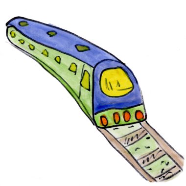 Beyaz arka plan üzerine karikatür suluboya karikatür suluboya izole karikatür tren