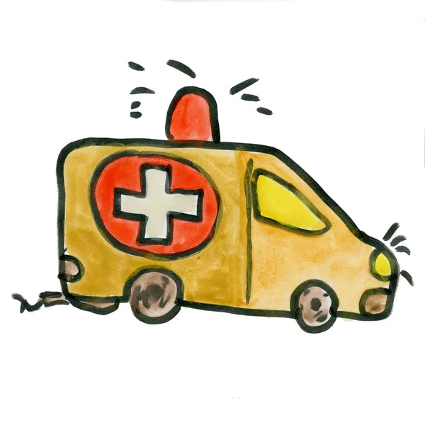 Cartoon ambulance isolated on white background cartoon — Stock Photo, Image