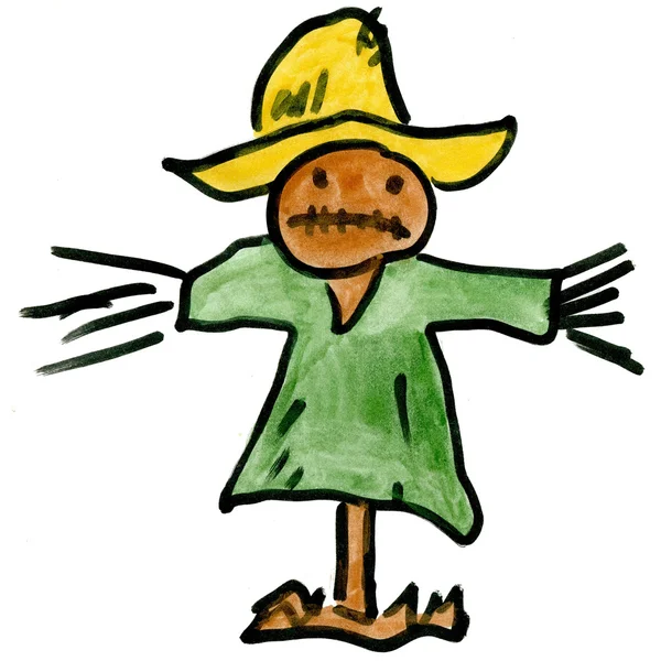 Cartoon scarecrow geïsoleerd op een witte achtergrond cartoon aquarel — Stockfoto