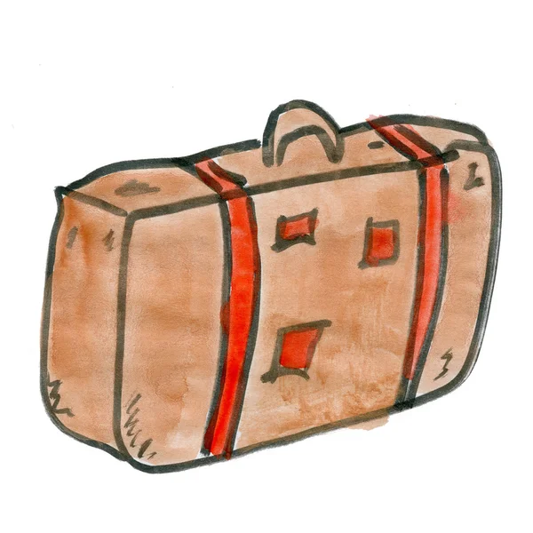 Cartoon suitcase isolated on a white background cartoon watercolor — Stock Photo, Image