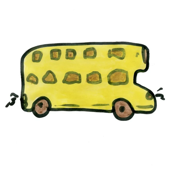 Cartoon ônibus amarelo isolado no fundo branco cartoon aquarela — Fotografia de Stock