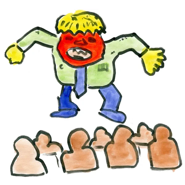 Podnikatel rozzlobený šéf zlo kreslený izolovaných na bílém pozadí kreslené akvarel — Stock fotografie