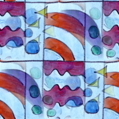 Art blue red cubism abstract style of picasso seamless wallpaper watercolor