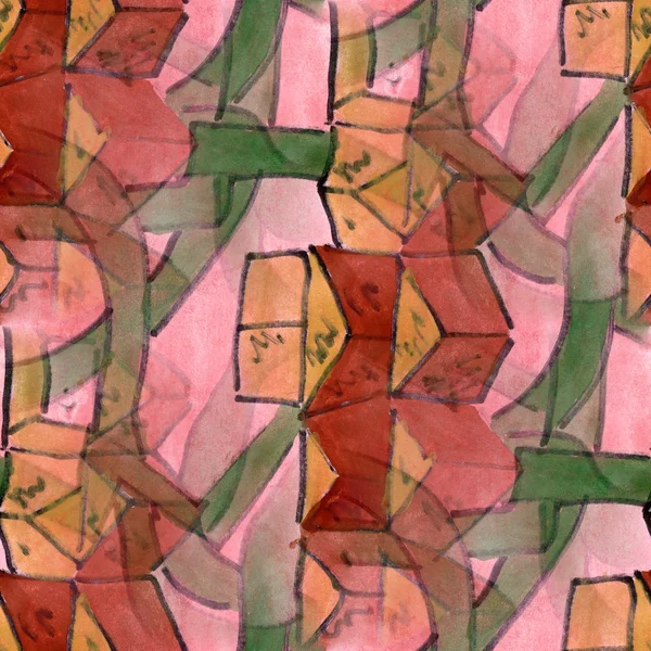 Art pink green cubism abstract style of picasso seamless wallpaper watercolor — Stock Photo, Image