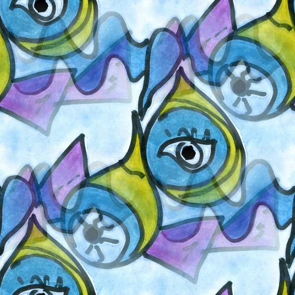 Art blue eye cubism abstract style of picasso seamless wallpaper watercolor — Stock Fotó
