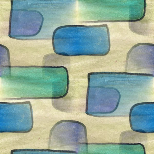 Seamless green blue square watercolor handmade wallpaper texture — 图库照片