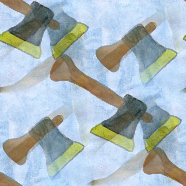 Axe watercolor cartoon seamless texture wallpaper — Zdjęcie stockowe