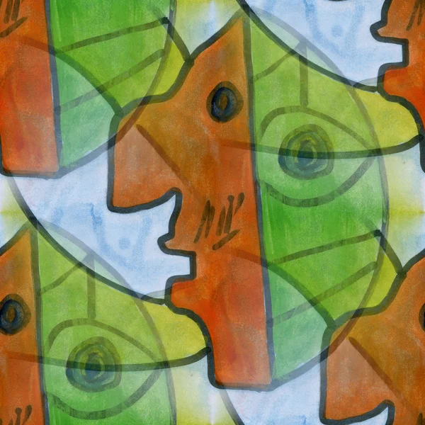 Arte marrom rosto verde cubismo estilo abstrato de picasso sem costura papel de parede aquarela — Fotografia de Stock