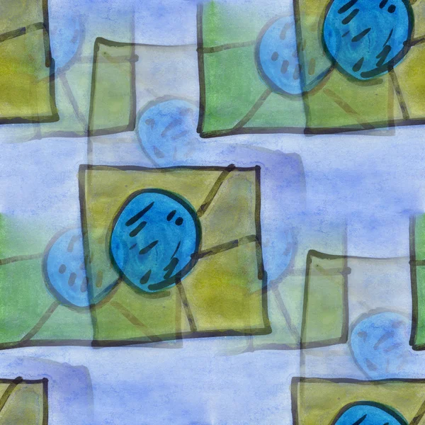 Arte azul cubismo verde estilo abstrato de picasso sem costura papel de parede aquarela — Fotografia de Stock