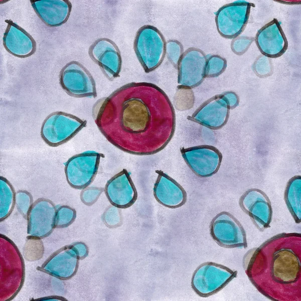 アート青茶色花抽象的なシームレスなストリップ壁紙水彩画 — ストック写真